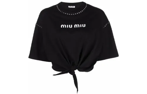 MIU MIU T Shirts Women's Black Crew Neck Moderate Straight Fit