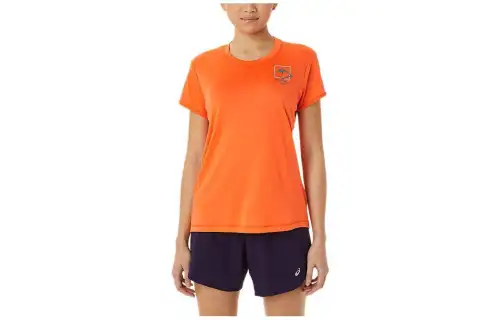 ASICS FUJITRAIL T Shirts Women's Orange Crew Neck Moderate Other