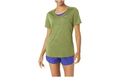 ASICS T Shirts Women's Green V Neck Moderate Straight Fit