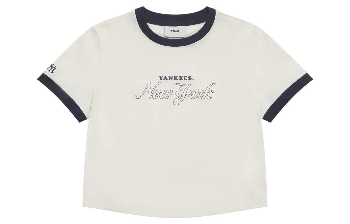 MLB Preppy Style Collection New York Yankees SS25 Regular Sleeve T Shirt Women's Cream