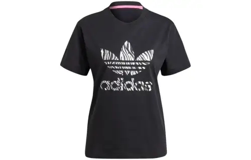 Adidas Originals Zebra Animal Print T Shirts Women's Black Crew Neck Moderate Other