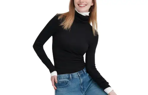 UNIQLO T Shirts Women's Tranquil Black Lapel Moderate Straight Fit