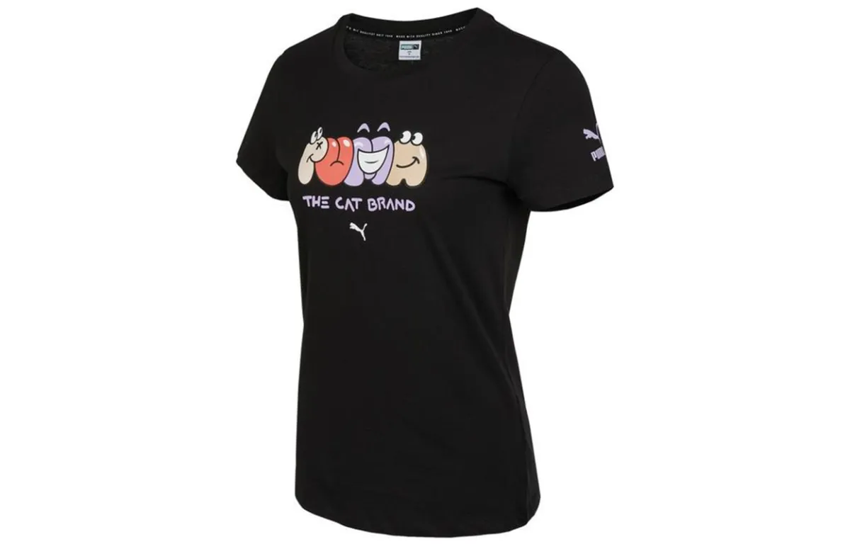 PUMA T-Shirts Women's Black Crew Neck Moderate Straight Fit
