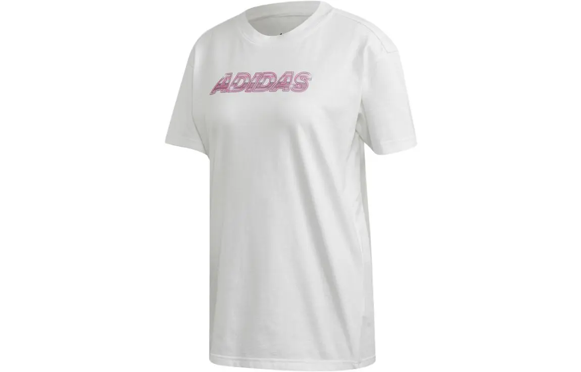 Adidas T-Shirts Women's White Crew Neck Moderate Straight Fit
