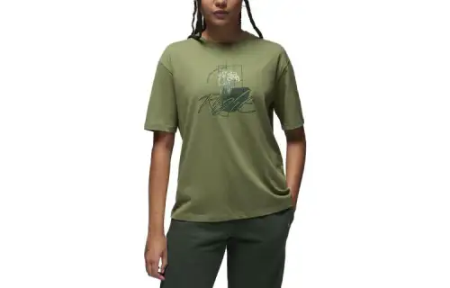 Jordan Drop Shoulder Sleeve T Shirt Women's Oil Green
