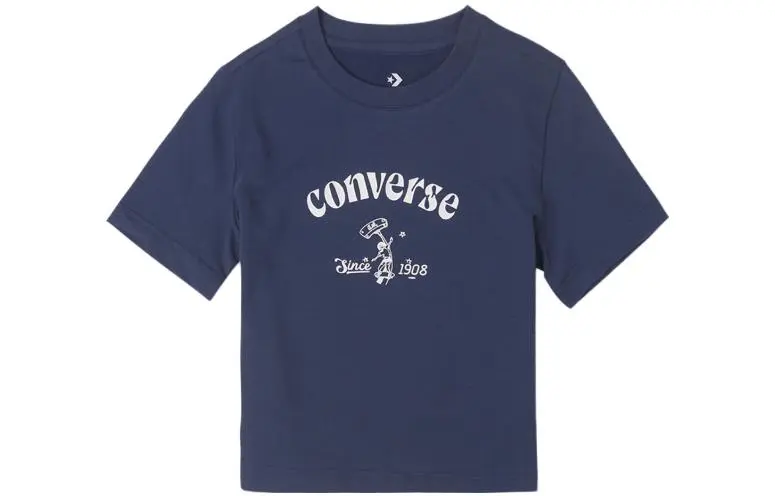 Converse T-Shirts Women's Blue Crew Neck Moderate Straight Fit