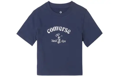 Converse T Shirts Women's Blue Crew Neck Moderate Straight Fit
