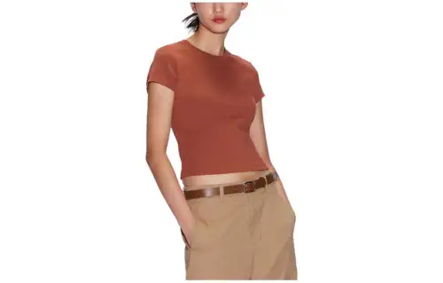 UNIQLO T Shirts Women's Light Umber Crew Neck Moderate Straight Fit