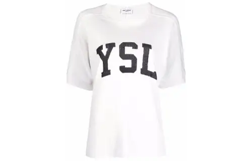 SAINT LAURENT T Shirts Women's White Crew Neck Moderate Straight Fit