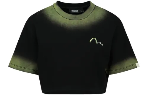 EVISU Crop Tops Women's Black Crew Neck Moderate