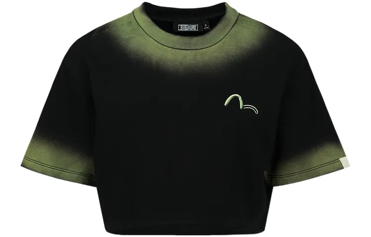 EVISU Crop Tops Women's Black Crew Neck Moderate