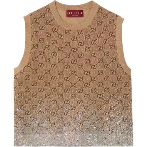 GUCCI Tank Tops Women's Brown Crew Neck Moderate Other