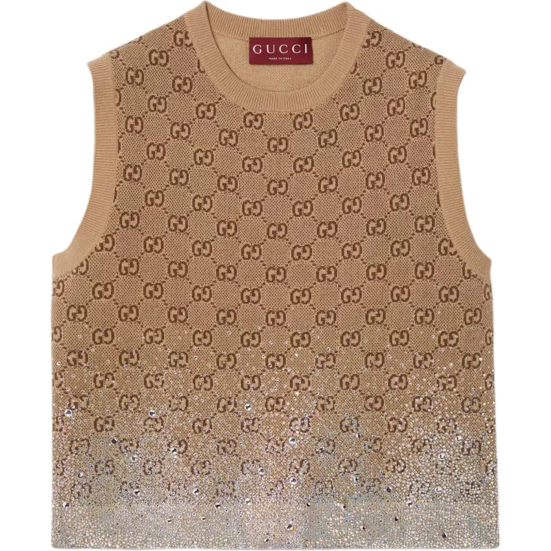 GUCCI Tank Tops Women's Brown Crew Neck Moderate Other