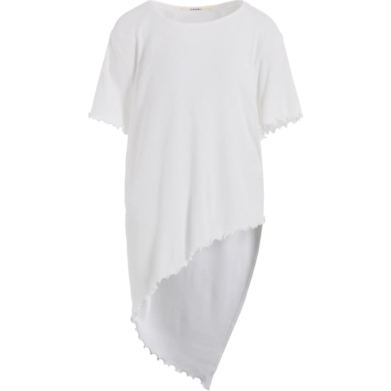 Yohji Yamamoto Yohji Yamamoto LIMI feu FW24 soft and comfortable solid color asymmetric hem round neck short-sleeved T-shirt women's white