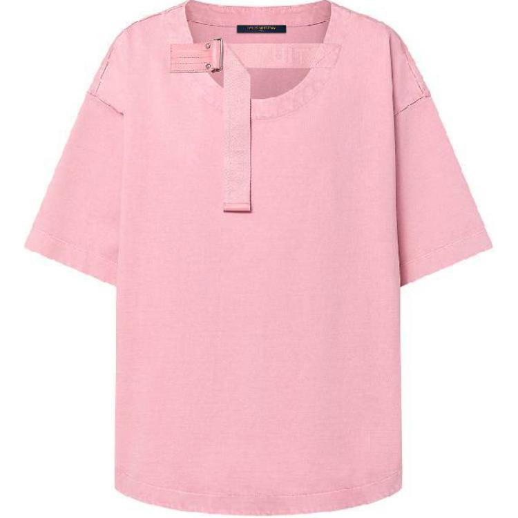 LOUIS VUITTON FW24 Solid Color Loose Fit Crew Neck Short Sleeved Shirt T Shirt Women's Pink