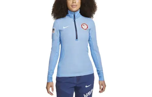 Nike T Shirts Women's Blue Turtleneck Moderate Straight Fit