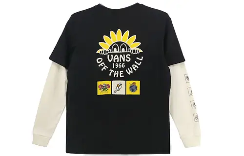 Vans T Shirts Women's Black Crew Neck Moderate Mock Two Piece