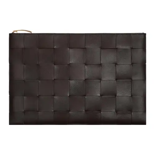Bottega Veneta Lambskin Clutch Large Women's Dark Brown
