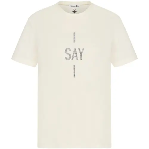 DIOR Quarterly New Products T Shirts Women's Ecru Crew Neck Moderate Straight Fit