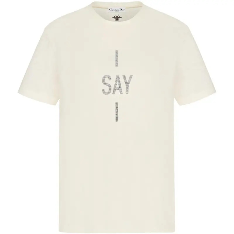 DIOR Quarterly New Products T Shirts Women's Ecru Crew Neck Moderate Straight Fit