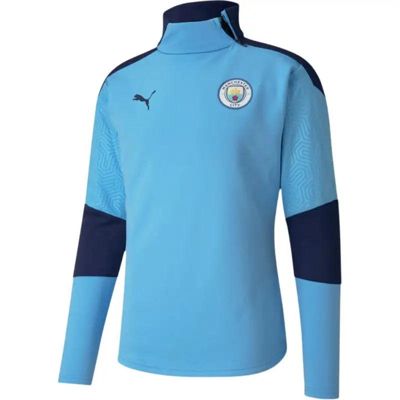 PUMA Puma Manchester City color block high collar diagonal zipper football shirt men's sky blue