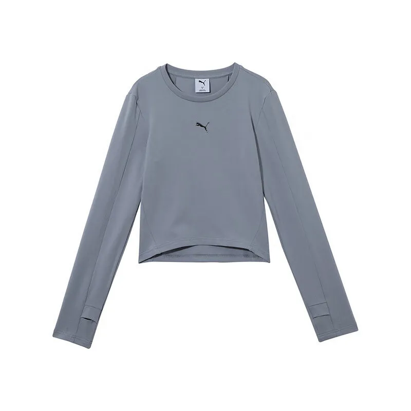 PUMA T-Shirts Women's Gray Crew Neck Moderate Straight Fit