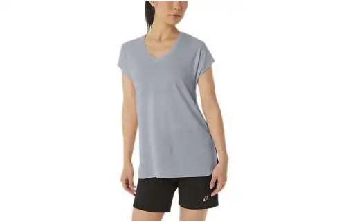 ASICS HEATHER VNECK T Shirts Women's Gray V Neck Moderate Straight Fit