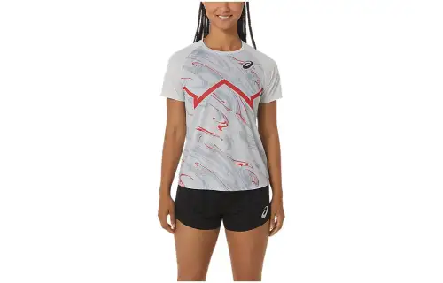 ASICS T Shirts Women's Gray Crew Neck Moderate Straight Fit
