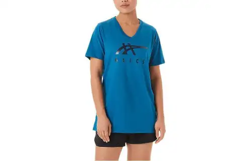 ASICS T Shirts Women's Blue V Neck Moderate Straight Fit