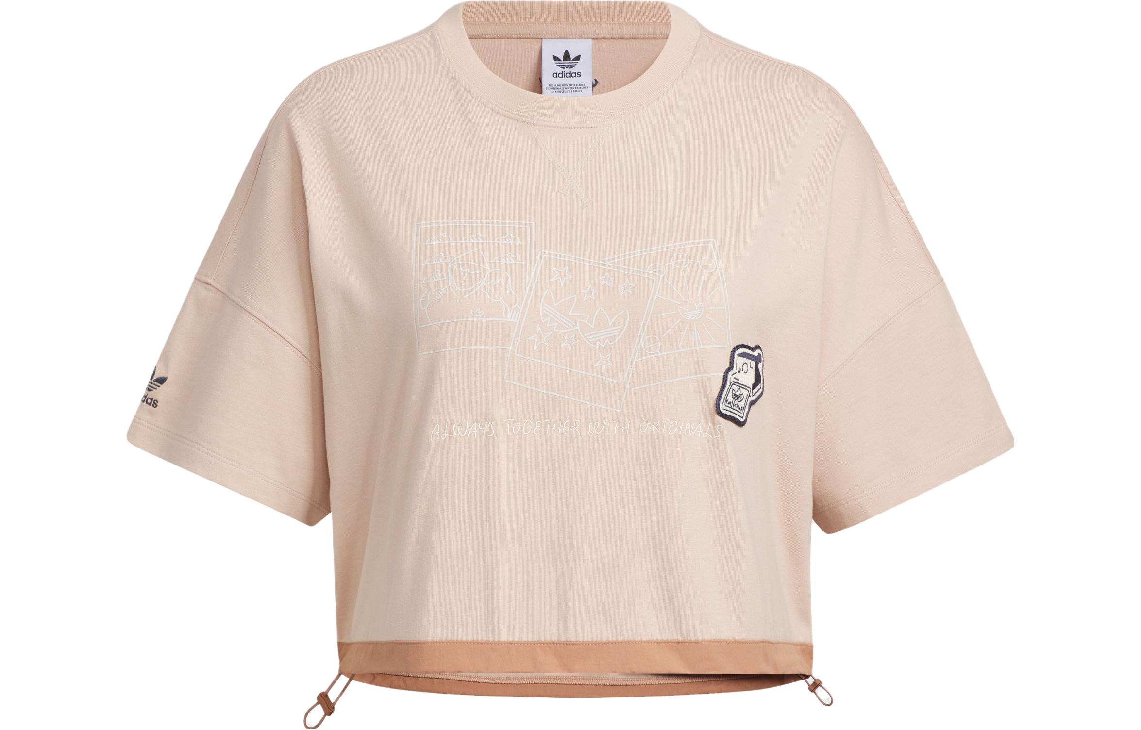 Adidas originals x Yu Nagaba joint model Yu Nagaba joint series Logo letter print drawstring short loose round neck short sleeves drop shoulder sleeve T-shirt women's pearl ash