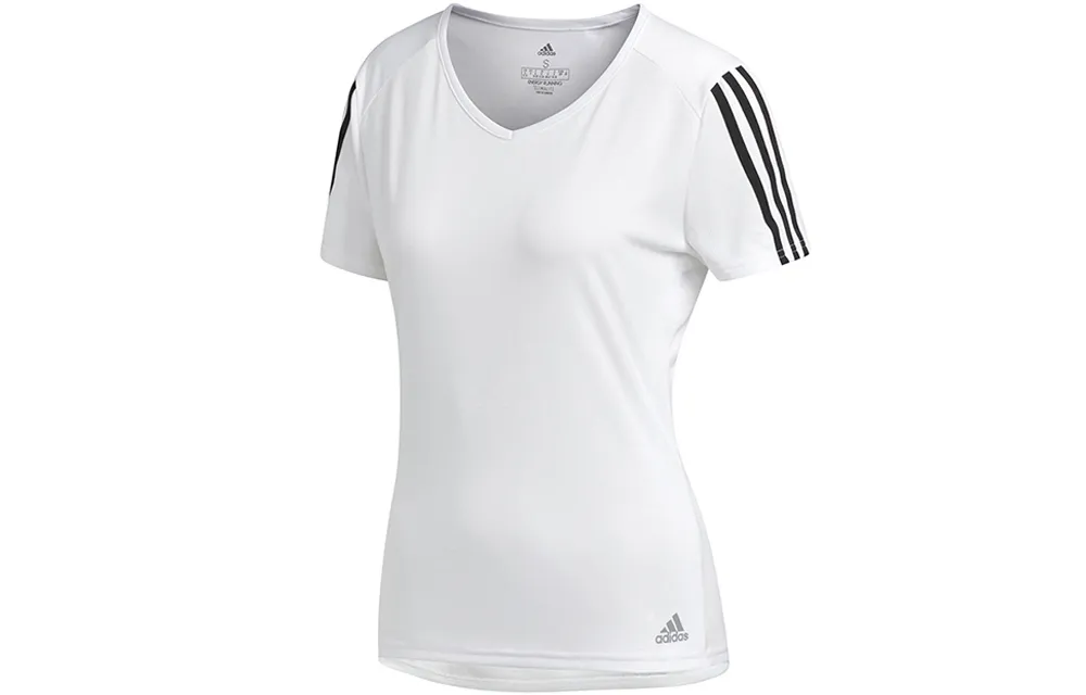 Adidas T-Shirts Women's White V-neck Moderate Nipped-in Waist