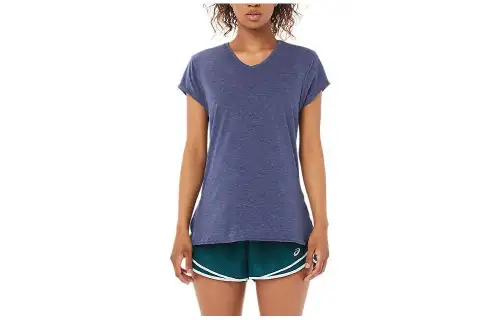 ASICS T Shirts Women's Blue Purple V Neck Moderate Straight Fit