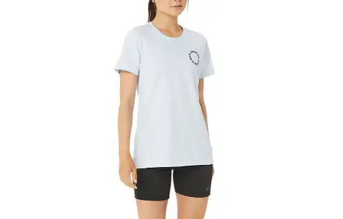 ASICS In DAFFODILL T Shirts Women's Pink/Blue Crew Neck Moderate Straight Fit