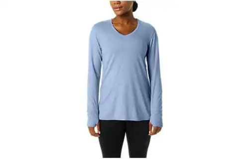 ASICS T Shirts Women's Blue V Neck Moderate Straight Fit