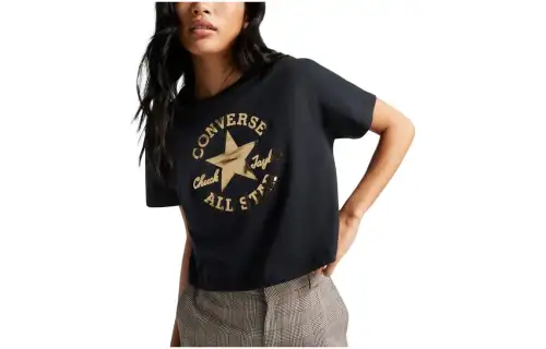 Converse T Shirts Women's Black Crew Neck Moderate Straight Fit