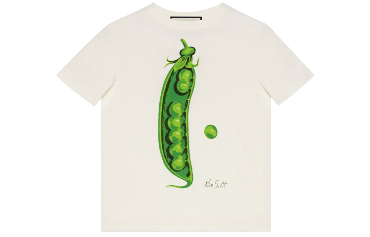 GUCCI Gucci Epilogue Series Ken Scott Pea Print Round Neck Short Sleeve FW20 Regular T-Shirt Women's Ivory White