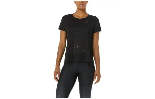 ASICS T Shirts Women's Black Crew Neck Moderate Straight Fit