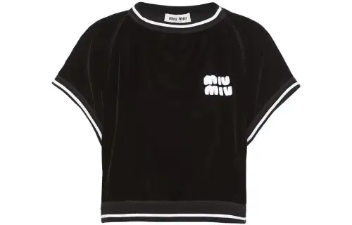 【Previous Season】logo-patch velvet cropped T-shirt