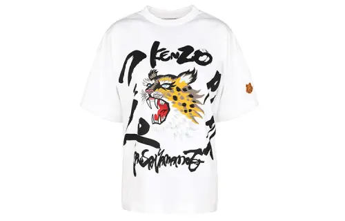 KENZO Classic Tiger Head T Shirts Women's White Crew Neck Moderate