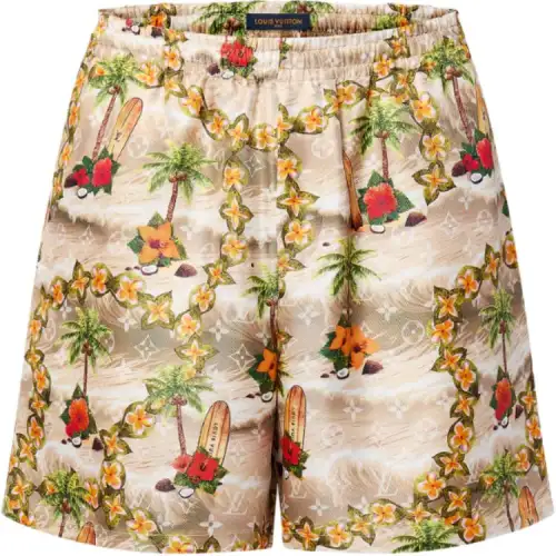 LOUIS VUITTON Monogram Silk Drawstring Shorts