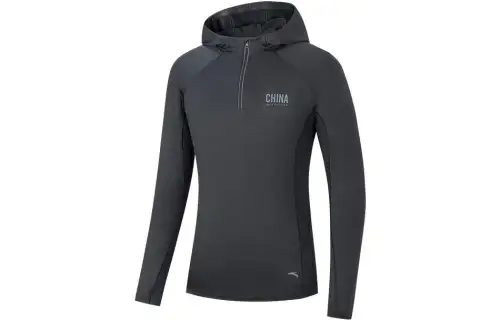 Anta Champion Collection Logo Letter Print Fleece Lined Hooded Pullover Workout Clothing Men's