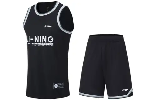 Li Ning, basketball sports vest with letters with a round collar, shorts, black set, with your logo imprint, men's style