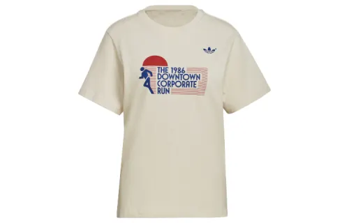 Adidas Originals T Shirts Women's Ecru Crew Neck Moderate Straight Fit