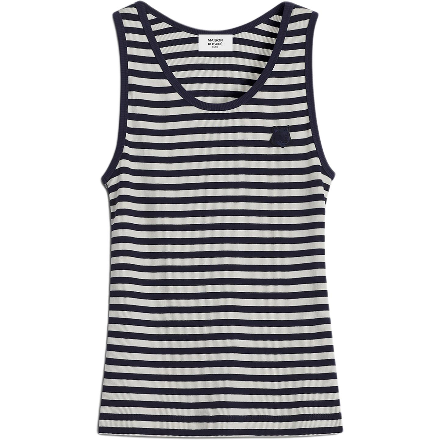 Женская майка Maison Maison Kitsune SS25 (сине-белая)