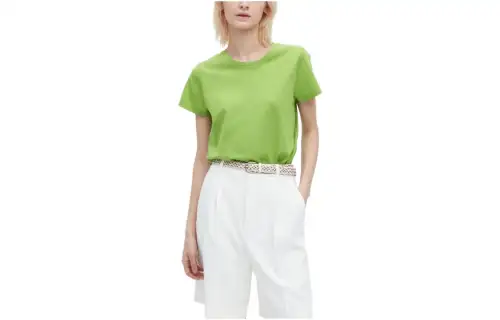 UNIQLO T Shirts Women's Green Crew Neck Thin Straight Fit