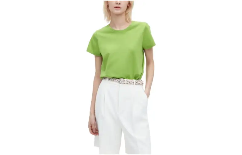 UNIQLO T Shirts Women's Green Crew Neck Thin Straight Fit