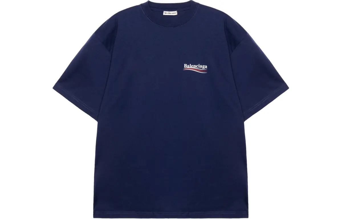 Balenciaga Drop Shoulder Sleeve T Shirt Women's Dark Blue Loose Fit