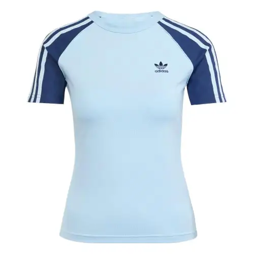 Adidas Women's Adicolor 3 Stripes Raglan Slim T Shirt Clear Sky