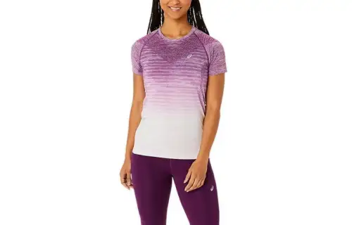 ASICS EVERGREEN TRAIL RUN T Shirts Women's Purple Crew Neck Moderate Other