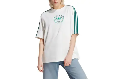 Adidas Originals T Shirts Women's White Crew Neck Moderate Straight Fit